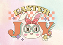 Easter Joy avec un lapin coloré et lunettes